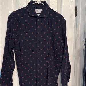 Men's Navy Shirt with Red Pattern. Corduroy